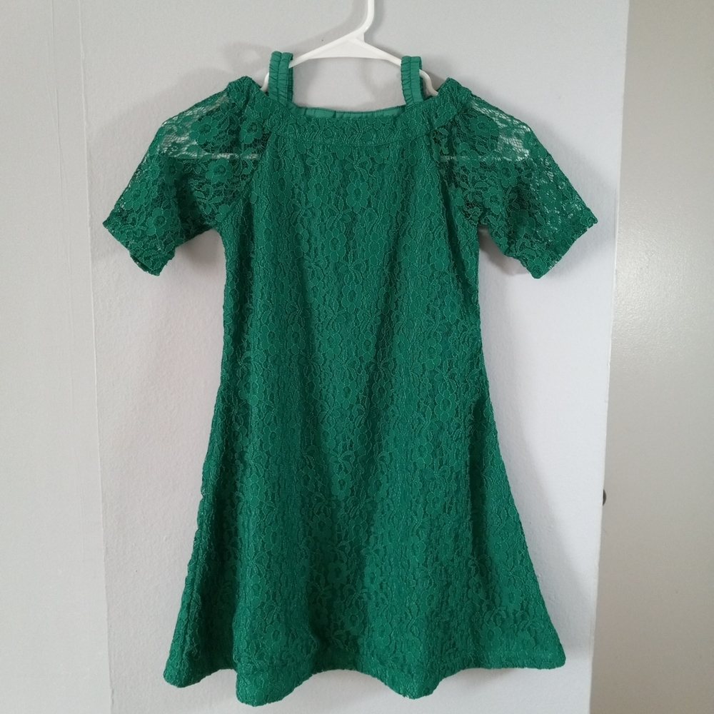 Tiny Twirts Green Lace Girl Dress A Line  Formak Or Casual Party Size 7-8